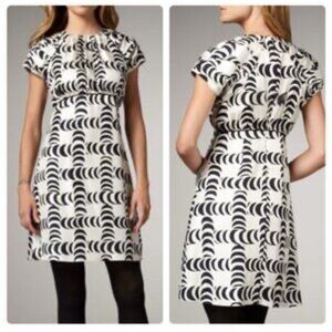 NWT Tory Burch Shirley White Black Crescent Print Silk Dress Short Sleeve 10